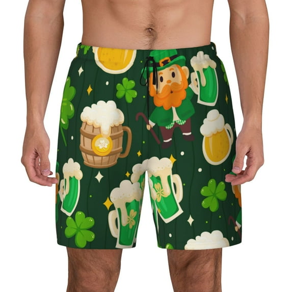 Balery St Patrick's Day10 Mens Swim Trunks Swim Shorts for Men Quick Dry Inseam Beach Shorts with Compression Liner Pocket-3X-Large