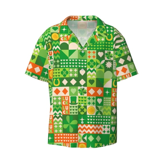 Balery St Patrick's Day6 Men's Casual Button Down Shirt Short Sleeve Textured Summer Cuban Beach Shirts-4X-Large
