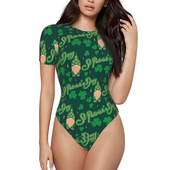 Balery St Patrick's Day9 Women's Short Sleevee Crew Neck Bodysuit Tops Short Sleeve Tops Basic-Medium