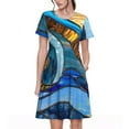 thumbnail image 1 of Balery Stained Glass Ocean Wave Pattern Womens Dresses Loose Short sleeve Sundresses Swimsuit Coverup 2025 Summer Casual Dress for Women - A-Line Swing Dress, 1 of 6