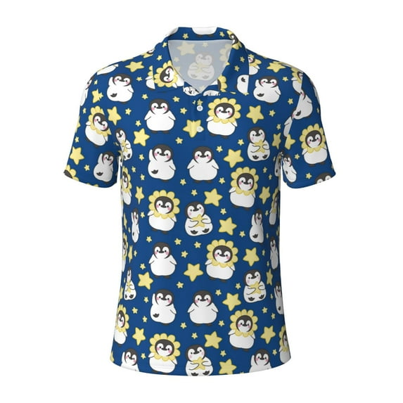Balery Star Penguin Printed Men’s Short Sleeve Polo Shirt, Midweight Men's Shirt,Golf Polo shirts -Medium