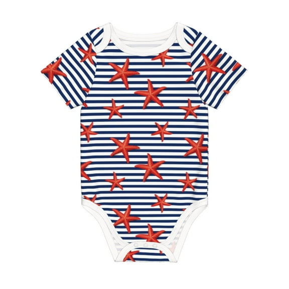 Balery Starfish Navy Blue Stripe Pattern Baby Climbing Clothes Infant Bodysuit Cute Infant Bodysuit Baby Romper-6 Months