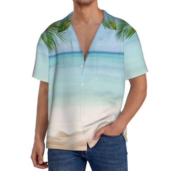 Balery Starfish in Beach Men's Casual Button Down Shirt Short Sleeve Textured Summer Cuban Beach Shirts-X-Large
