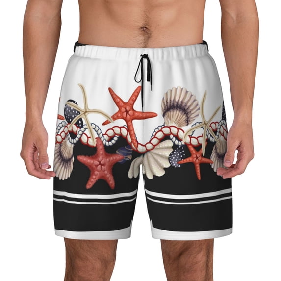 Balery Starfishes Shells Mens Swim Trunks Swim Shorts for Men Quick Dry Inseam Beach Shorts with Compression Liner Pocket-3X-Large