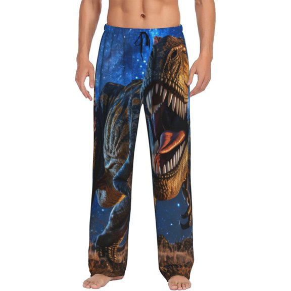 Balery Starry Night Charging Dinosaur print Men's Pajama Pants,Ultra Lightweight Pjs,Lounge Pant-