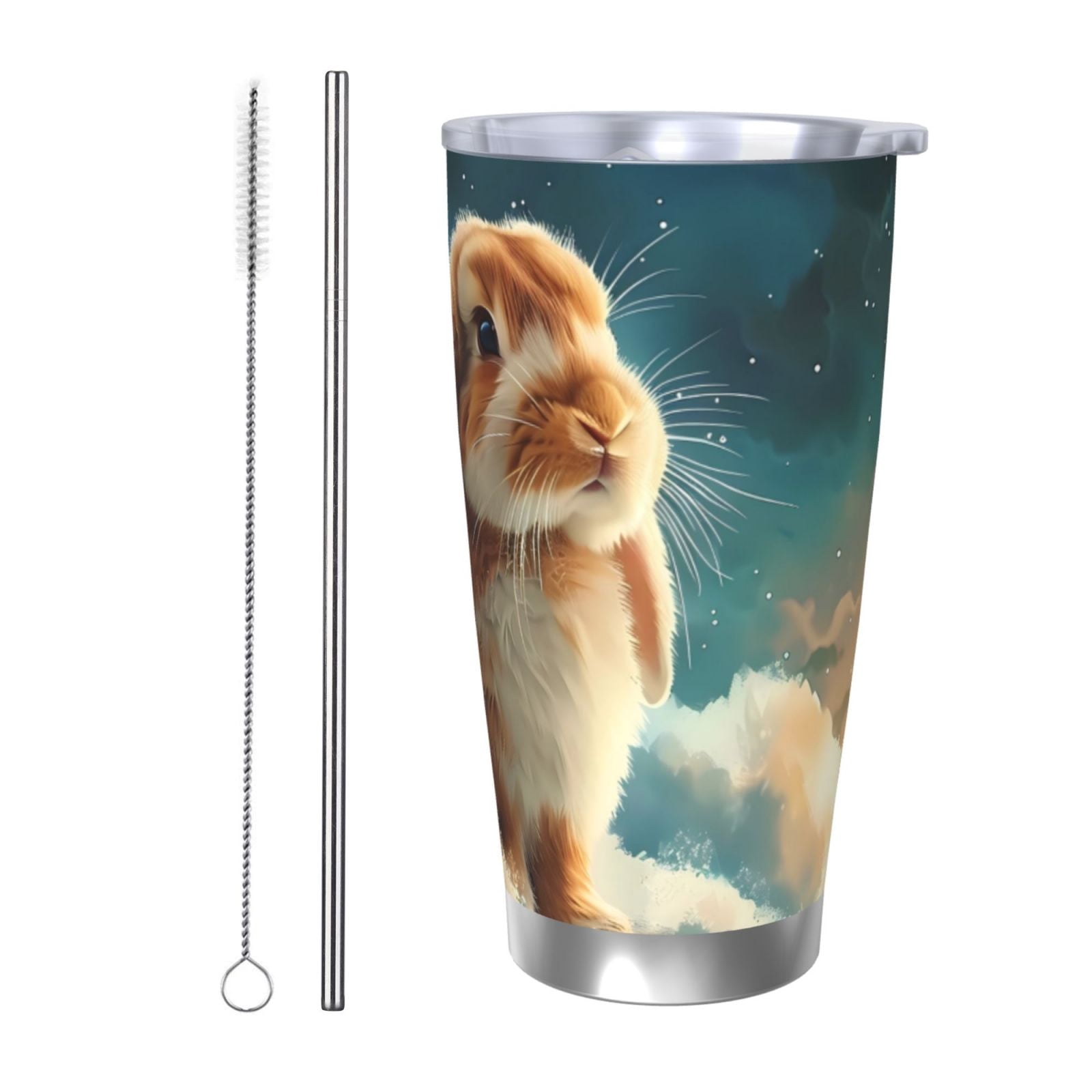 Balery Starry Sky Cloud Cute Rabbit Pattern 20oz Insulated Car Cup with ...