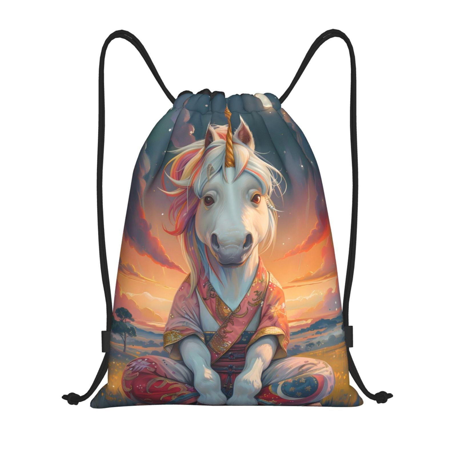 Balery Starry Sky Cute Horse Pattern Drawstring Backpack Bag Sport Gym