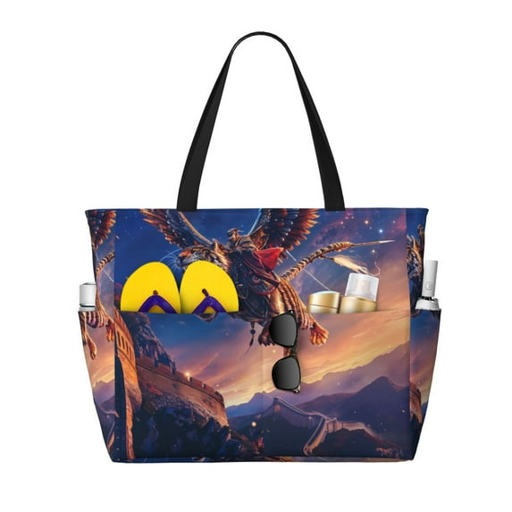 Balery Starry Sky Flying Tiger Beach Travel Bag - Water-Resistant, Large Capacity Lightweight Tote with 7 Pockets for Women and Men - Perfect for Beach, Pool, Gym, and Travel