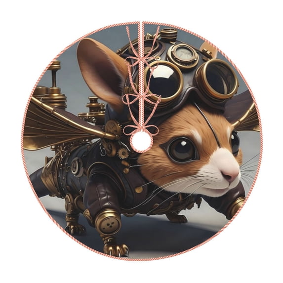 Balery Steampunk Squirrel Pilot Printed Christmas Tree Skirt , Merry Christmas Party Christmas Tree Decoration,Adjustable Tree Skirt-30"