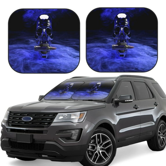 Balery Steel Skull Sun Shield 2 Pack For Car Front Windows Foldable Sun Visor Protector Blocks Max Uv Rays And Keeps Your Vehicle Cool For Most Sedans Suv Truck