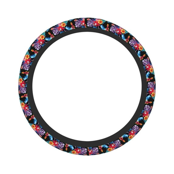 Balery Steering Wheel Covers Tropical Palm Leaves Elastic Skidproof Steering Wheel Protective Cover Case Fit Universal Auto Accessories Decor