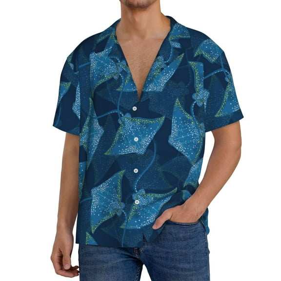Balery Stingray Men's Casual Button Down Shirt Short Sleeve Textured Summer Cuban Beach Shirts-X-Large