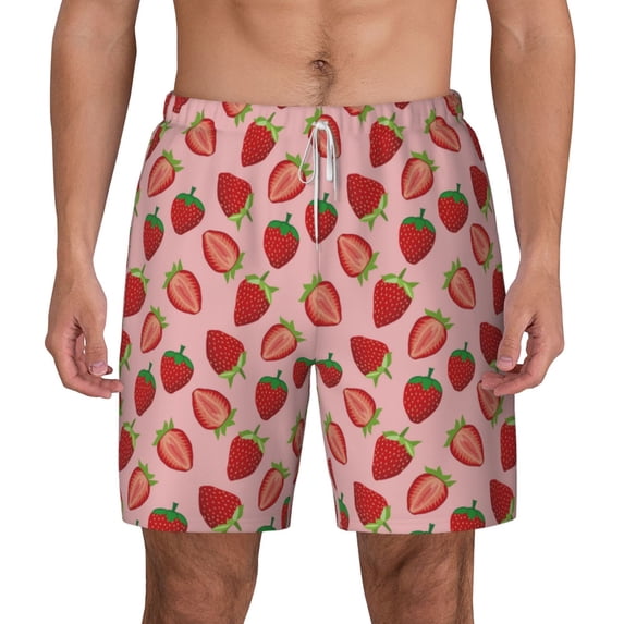 Balery Strawberries Mens Swim Trunks Swim Shorts for Men Quick Dry Inseam Beach Shorts with Compression Liner Pocket-3X-Large
