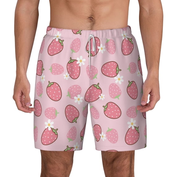 Balery Strawberries Mens Swim Trunks Swim Shorts for Men Quick Dry Inseam Beach Shorts with Compression Liner Pocket-Large