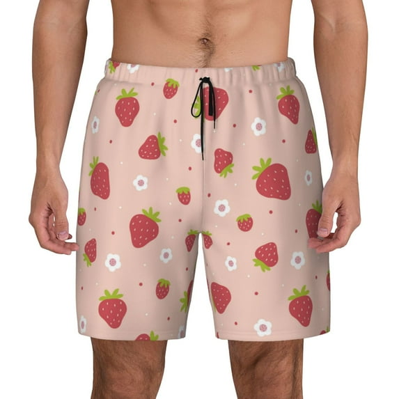 Balery Strawberries Mens Swim Trunks Swim Shorts for Men Quick Dry Inseam Beach Shorts with Compression Liner Pocket-Medium