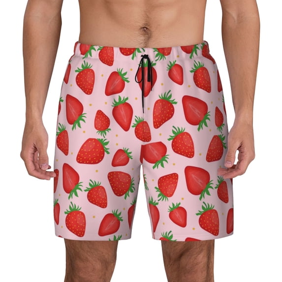 Balery Strawberries Mens Swim Trunks Swim Shorts for Men Quick Dry Inseam Beach Shorts with Compression Liner Pocket-Small