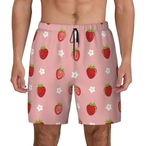 Balery Strawberries Mens Swim Trunks Swim Shorts for Men Quick Dry Inseam Beach Shorts with Compression Liner Pocket-XX-Large