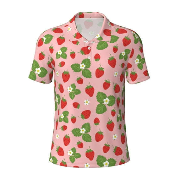Balery Strawberries Printed Men’s Short Sleeve Polo Shirt, Midweight Men's Shirt,Golf Polo shirts -4X-Large
