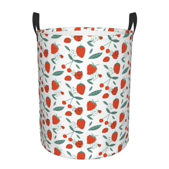 Balery Strawberries Round Laundry Basket with Handles Waterproof Freestanding Laundry Hamper for Clothes Toys in the Dorm and Family-Medium