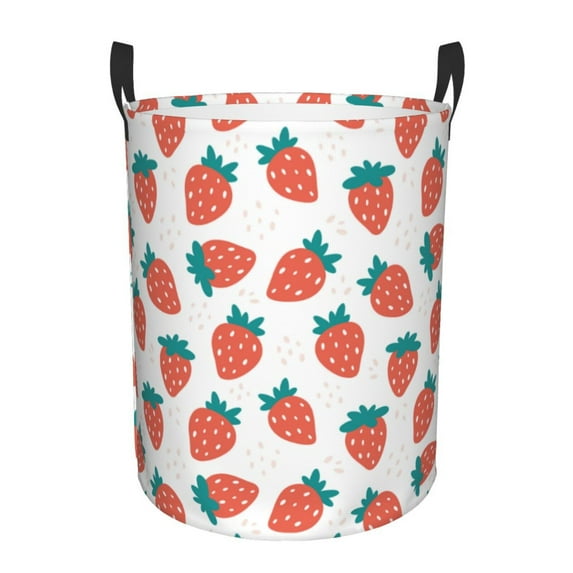 Balery Strawberries Round Laundry Basket with Handles Waterproof Freestanding Laundry Hamper for Clothes Toys in the Dorm and Family-