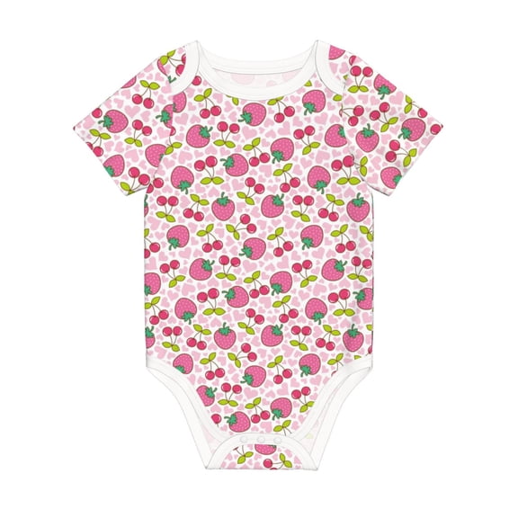 Balery Strawberry And Cheery Pattern Baby Climbing Clothes Infant Bodysuit Cute Infant Bodysuit Baby Romper-2 Years