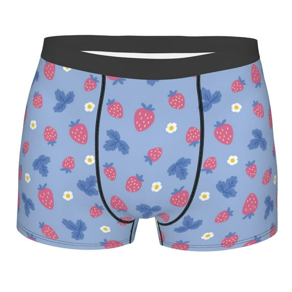 Balery Strawberry And Flowers Men's Boxer Briefs, Soft and Breathable Cotton Underwear with nylon Waistband-Large