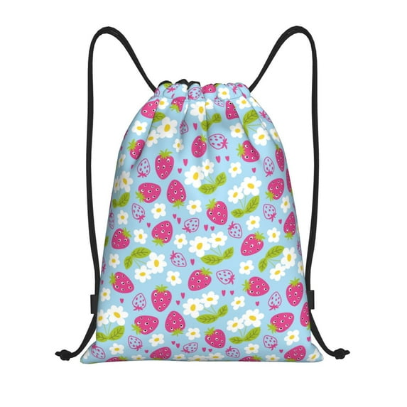 Balery Strawberry And Flowers Pattern Drawstring Backpack Bag Sport Gym Sackpack Cinch Bags Pattern Drawstring Backpack Bag Sport Gym Sackpack Cinch Bags -Small