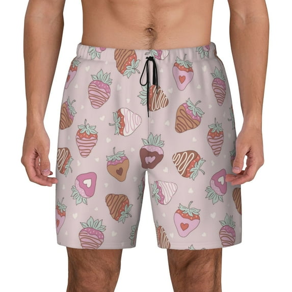 Balery Strawberry Cake Mens Swim Trunks Swim Shorts for Men Quick Dry Inseam Beach Shorts with Compression Liner Pocket-Large