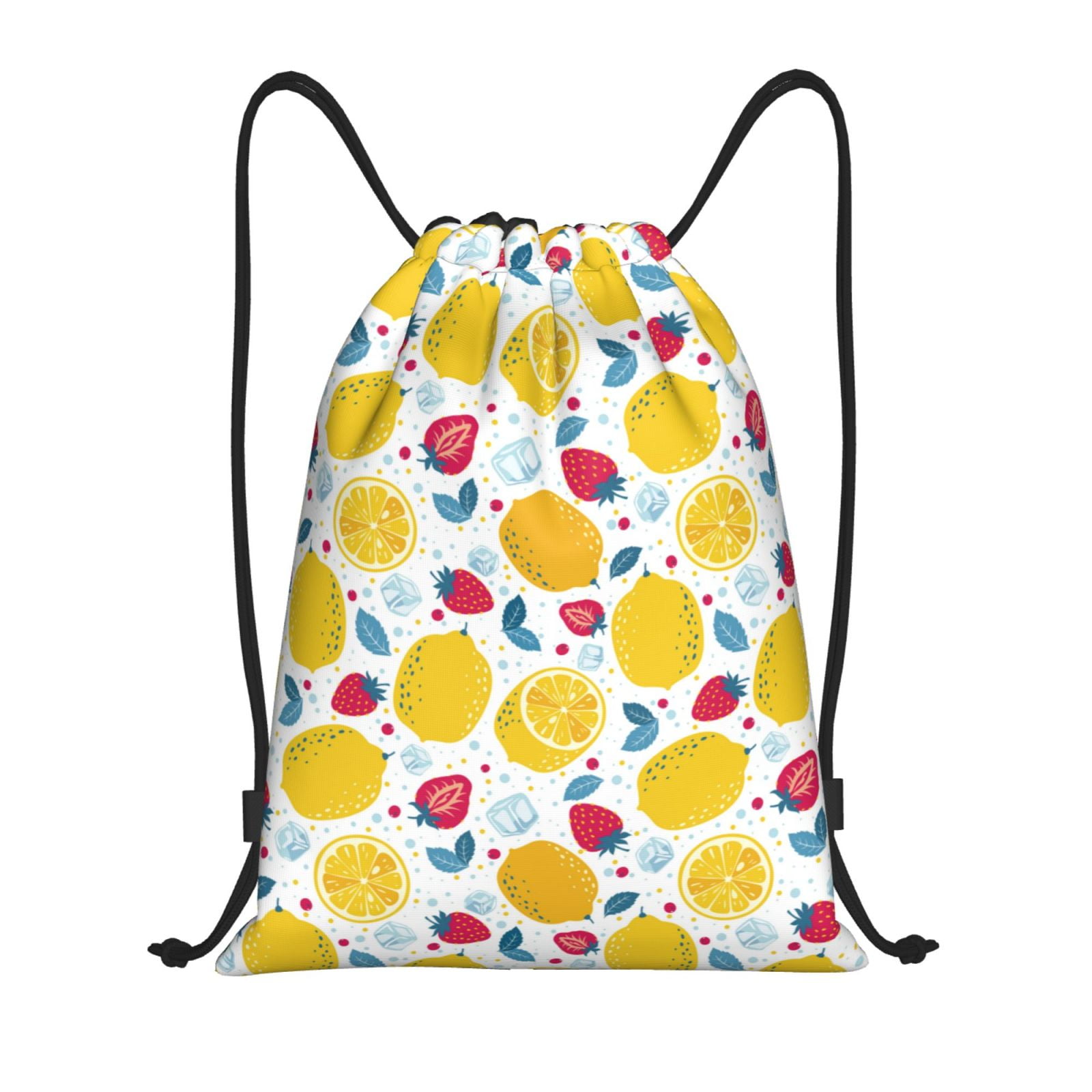 Balery Strawberry Lemon Pattern Drawstring Backpack Bag Sport Gym