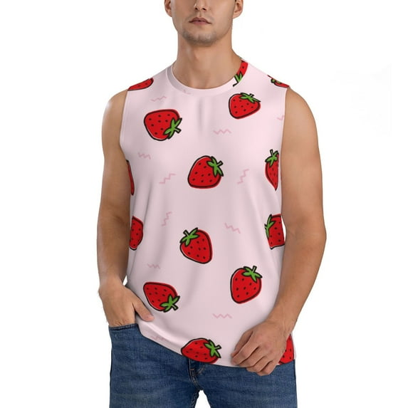 Balery Strawberry Men's Sleeveless Muscle Shirts Workout Tank Top, Moisture Wicking, Odor Protection-3X-Large