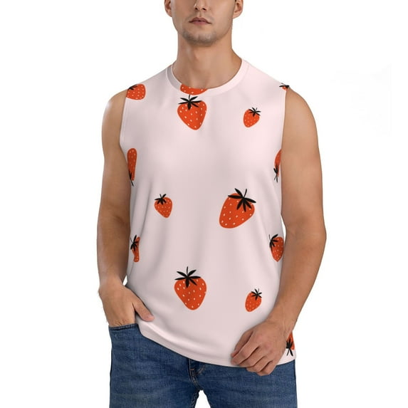 Balery Strawberry Men's Sleeveless Muscle Shirts Workout Tank Top, Moisture Wicking, Odor Protection-Medium