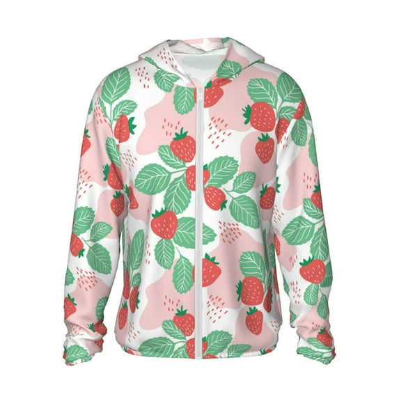 Balery Strawberry Men's Women's UPF 50+ Sun Protection Lightweight Hoodie Performance Long Sleeve Shirt for Fishing Running-Medium