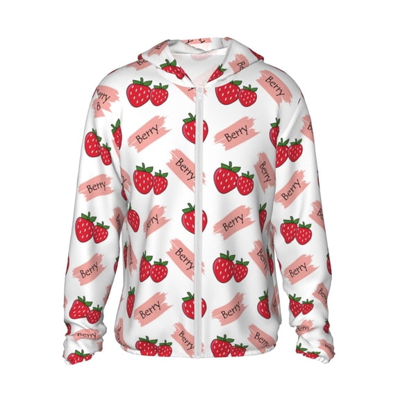 Balery Strawberry Men's Women's UPF 50+ Sun Protection Lightweight Hoodie Performance Long Sleeve Shirt for Fishing Running-X-Large