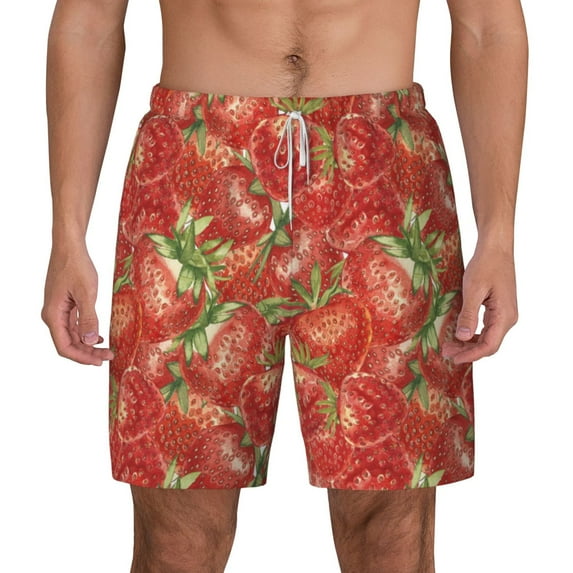 Balery Strawberry Mens Swim Trunks Swim Shorts for Men Quick Dry Inseam Beach Shorts with Compression Liner Pocket-Large