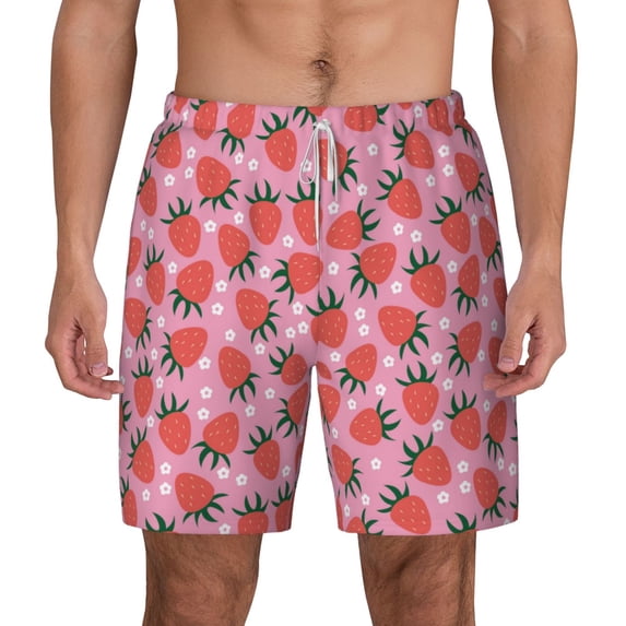 Balery Strawberry Mens Swim Trunks Swim Shorts for Men Quick Dry Inseam Beach Shorts with Compression Liner Pocket-Large