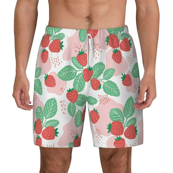 Balery Strawberry Mens Swim Trunks Swim Shorts for Men Quick Dry Inseam Beach Shorts with Compression Liner Pocket-X-Large