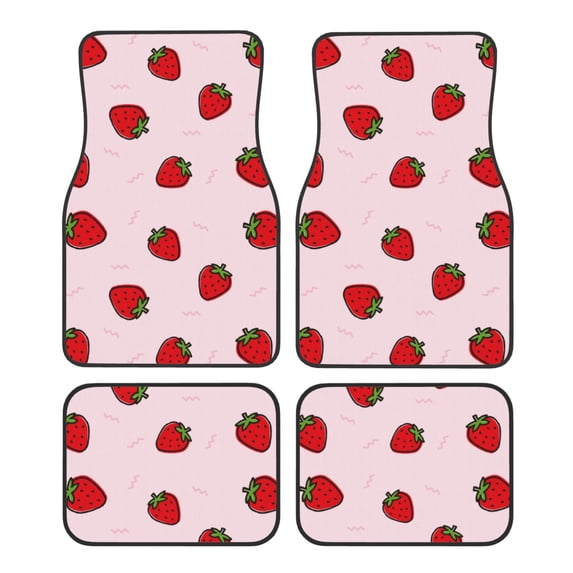 Balery Strawberry Pattern 4-Piece Floor Mats, Heavy-Duty Rubber Liners, Anti-Slip Design, All-Season Automotive Protection, Vehicles, Cars, Trucks, and SUVs