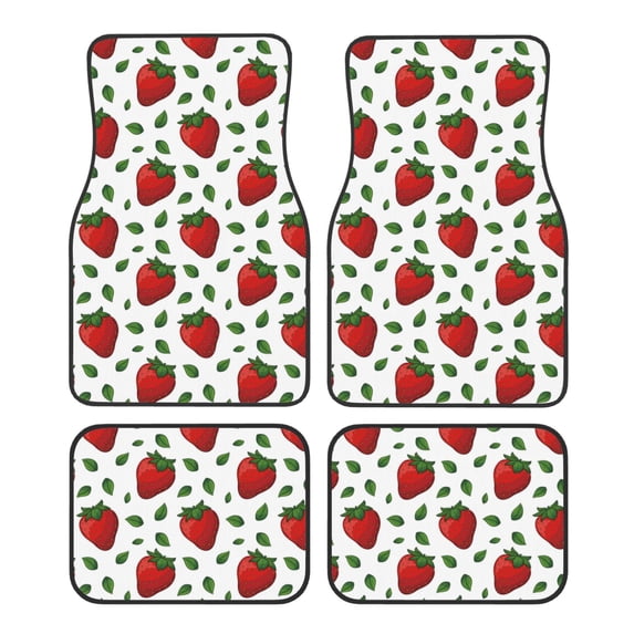 Balery Strawberry Pattern 4-Piece Floor Mats, Heavy-Duty Rubber Liners, Anti-Slip Design, All-Season Automotive Protection, Vehicles, Cars, Trucks, and SUVs
