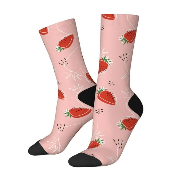 Balery Strawberry Pattern Crew Socks Unisex– Soft & Breathable Socks for Men & Women, One-Size Fits Most (US 5-11), Comfortable & Durable for Daily Wear
