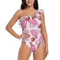 thumbnail image 1 of Balery Strawberry Popsicle One Shoulder Swimsuits for Women Ruffle Swimsuits Tummy Control One Shoulder Bathing Suits-Large, 1 of 8