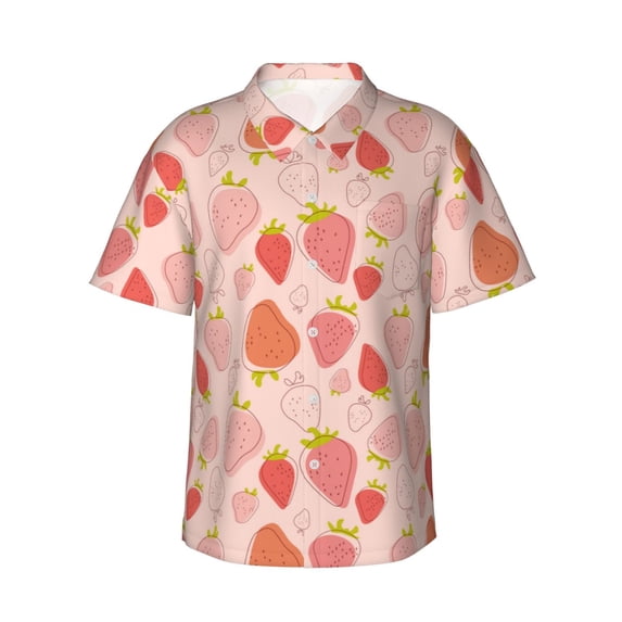 Balery Strawberry Print Men's Hawaiian Shirts Short Sleeve Beach Shirt Relaxed Fit Vacation Button Down Shirts-Medium