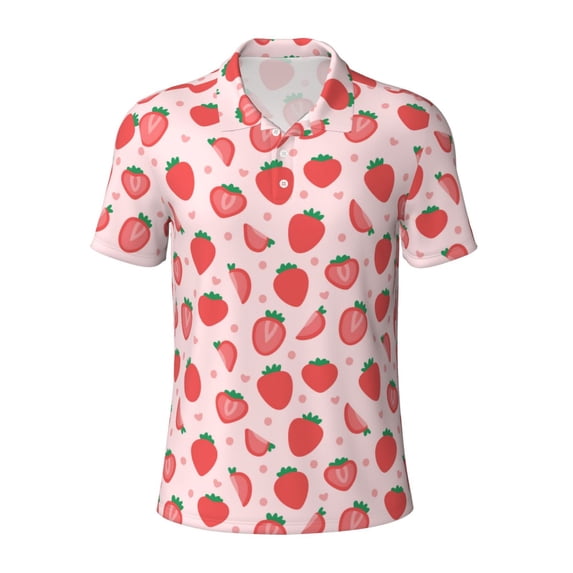 Balery Strawberry Printed Men’s Short Sleeve Polo Shirt, Midweight Men's Shirt,Golf Polo shirts -Small