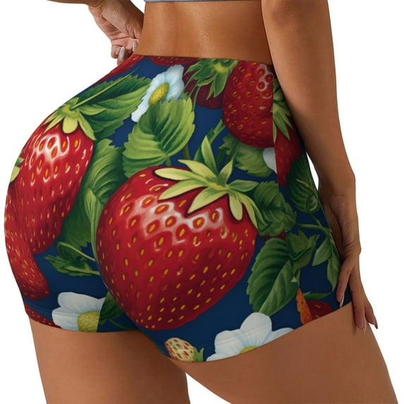 Balery Strawberry2 Printed Workout Shorts for Women Seamless Scrunch Short Gym Yoga Running Sport Active Exercise Fitness Shorts-Medium