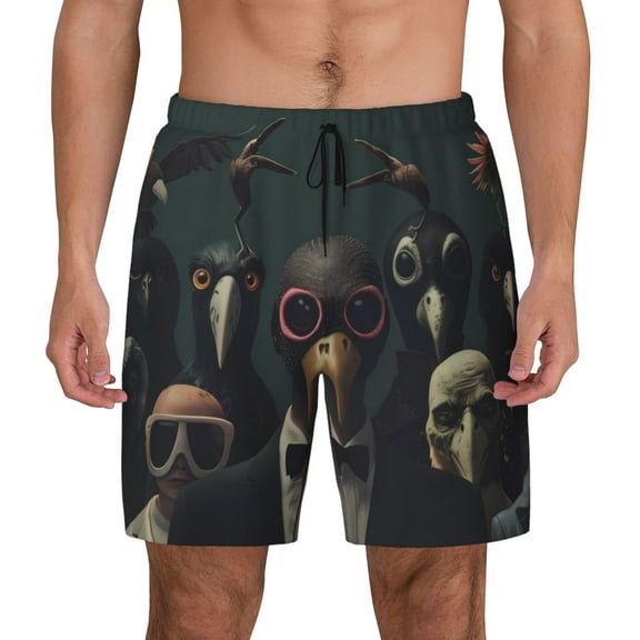 Balery Stylish Avian Gathering Mens Swim Trunks Swim Shorts for Men Quick Dry Inseam Beach Shorts with Compression Liner Pocket-Small