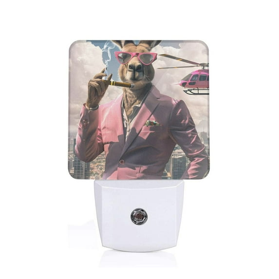 Balery Stylish Kangaroo In Suit Pattern LED Night Light with Automatic Sensor Plug in Night Light with Dusk-to-Dawn Light Sensor LED Nightlight 0.5W-US