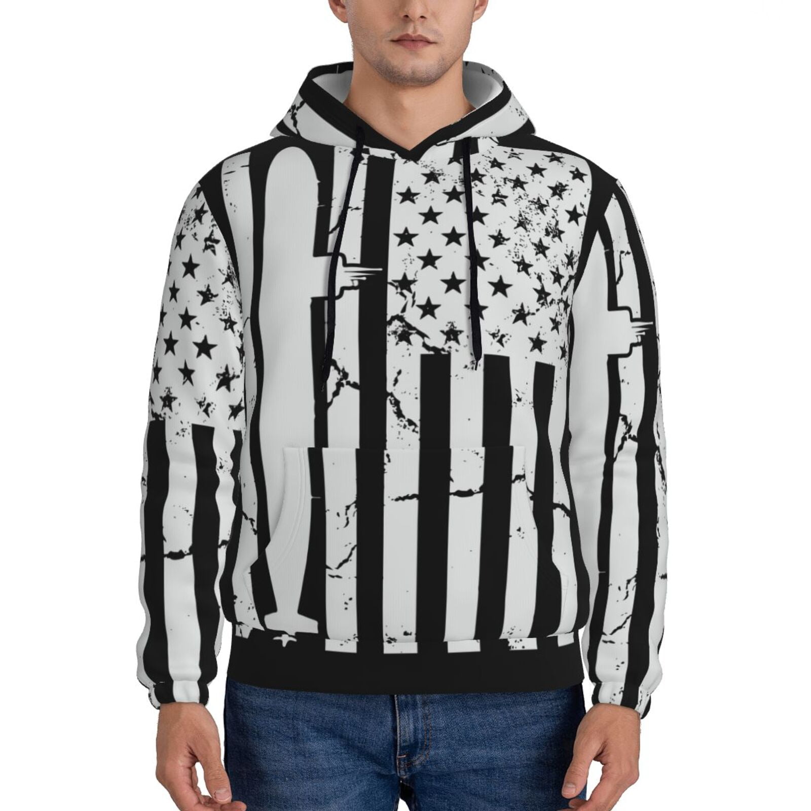 Balery Submarine Vintage Flag Pattern Mens Hoodie Kangaroo Pocket