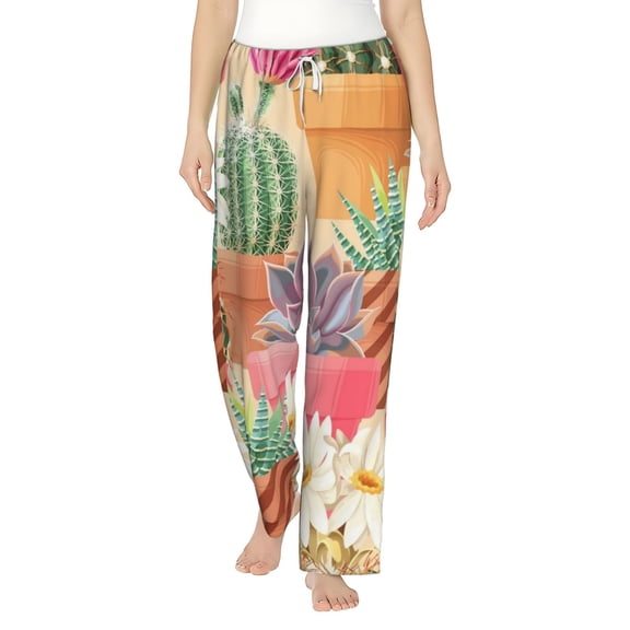 Balery Succulent And Cactus print Women's Pajama Pants,Ultra Lightweight Pjs,Lounge Pant-Large