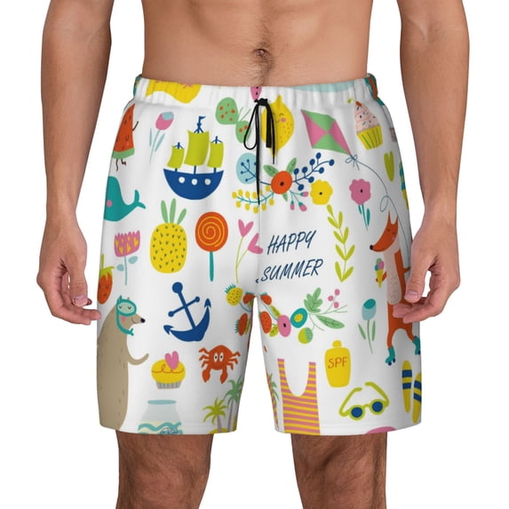 Balery Summer Animal Mens Swim Trunks Swim Shorts for Men Quick Dry Inseam Beach Shorts with Compression Liner Pocket-X-Large