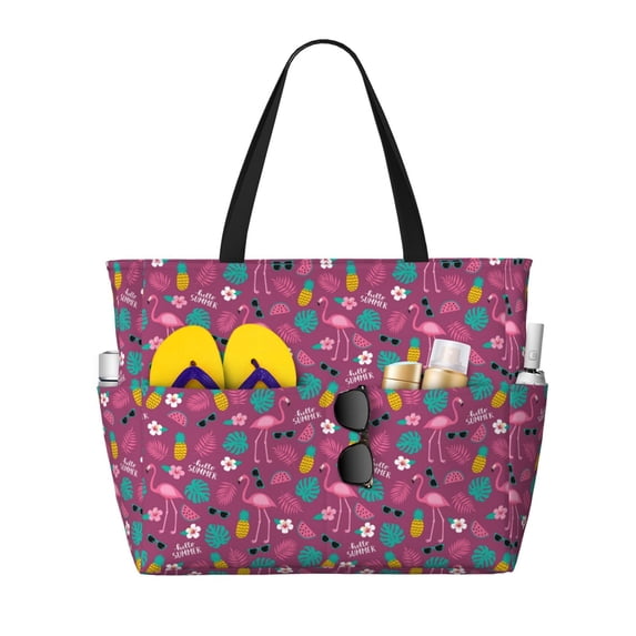 Balery Summer Flamingo Beach Travel Bag - Water-Resistant, Large Capacity Lightweight Tote with 7 Pockets for Women and Men - Perfect for Beach, Pool, Gym, and Travel