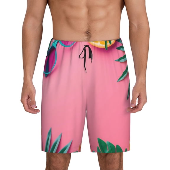 Balery Summer Fruits And Sunglasses Men's Cotton Knit Pajama Shorts Waistband & Pockets,Short Pajama Pants-Small